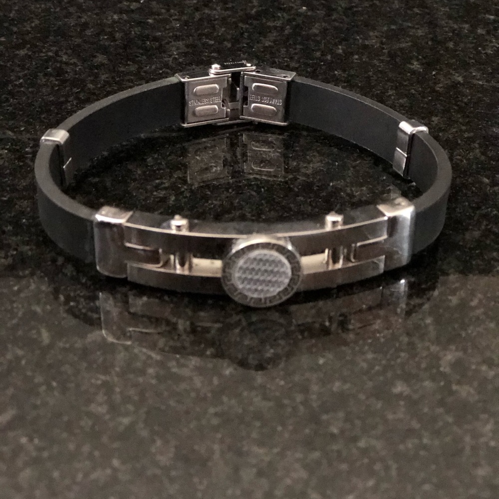 Mens Black Paddy Silicone Stainless Steel Bracelet